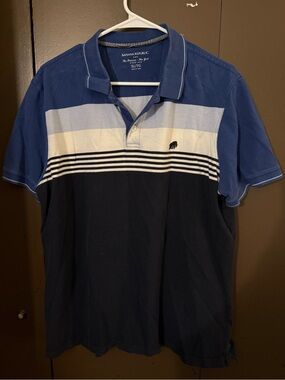 Banana Republic Navy and Light Blue Striped Men's Polo